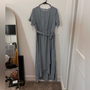 DownEast Dusty Blue High-Low Wrap Dress